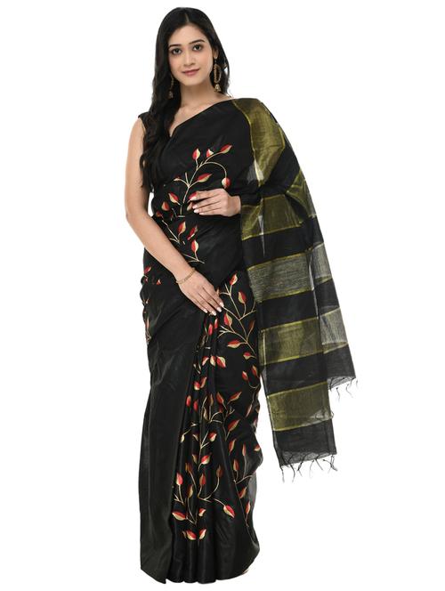 women's self design black colored saree with blouse - 19416735 - Very Small Image - 1