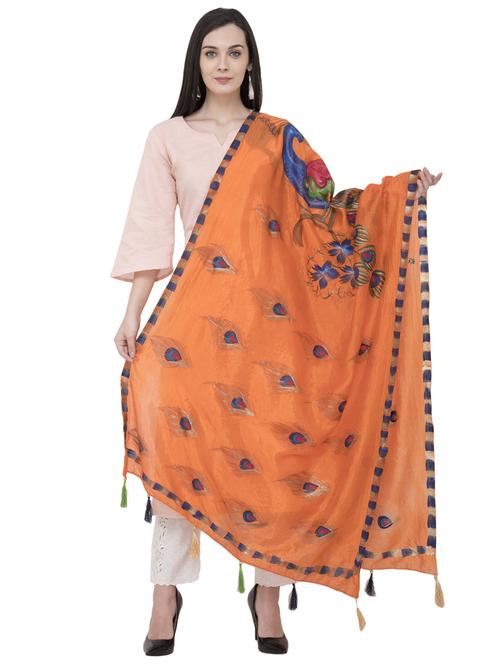 orange art silk dupatta - 19416866 - Very Small Image - 1