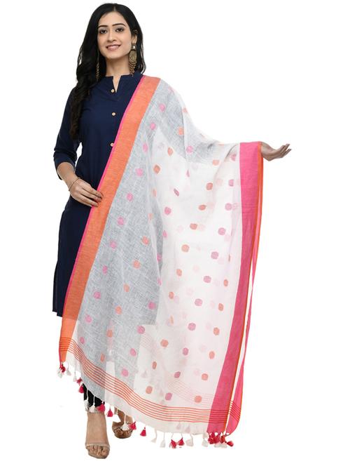 white self design dupatta - 19417067 - Very Small Image - 1