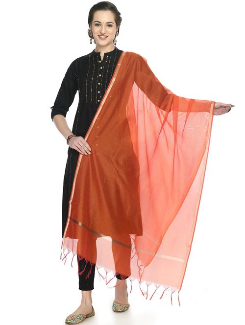 orange plain dupatta - 19417094 - Very Small Image - 1