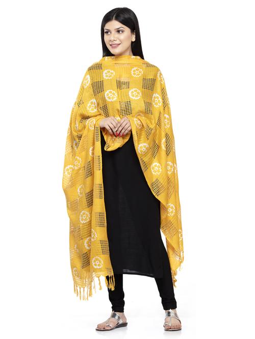 yellow self design dupatta - 19417166 - Very Small Image - 1