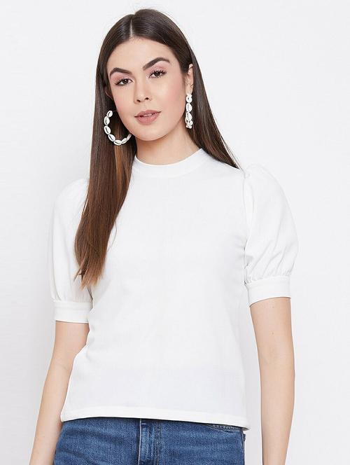 white solid mock neck regular top - 19417313 - Very Small Image - 1