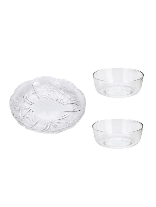 combo of 2 bowl and 1 plate, transparent, glass, pack of 3 - 19417613 - Very Small Image - 1
