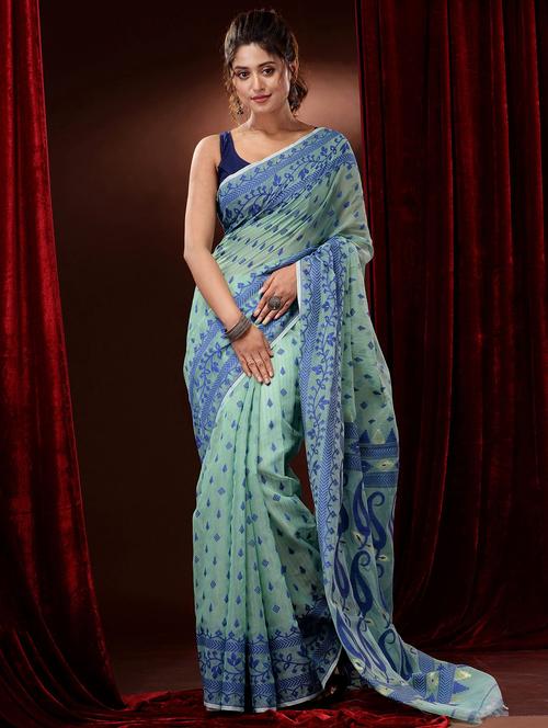 women's self design purist blue colored saree with blouse - 19417661 - Very Small Image - 1