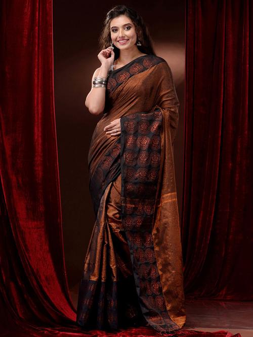 self design handloom saree with blouse - 19417688 - Very Small Image - 1