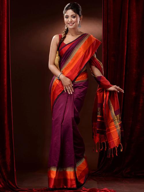 purple cotton silk handloom saree with blouse - 19417689 - Very Small Image - 1