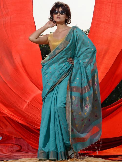 women's self design blue colored saree with blouse - 19417714 - Very Small Image - 1
