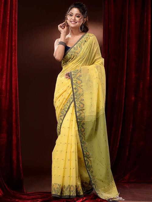 yellow cotton handloom saree - 19417727 - Very Small Image - 1