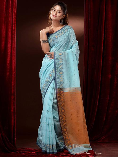 blue cotton handloom saree - 19417728 - Very Small Image - 1