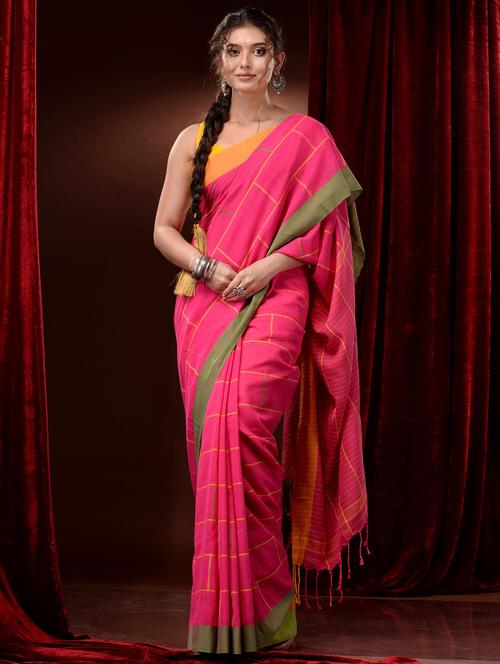 women's checks pink colored saree - 19417753 - Very Small Image - 1