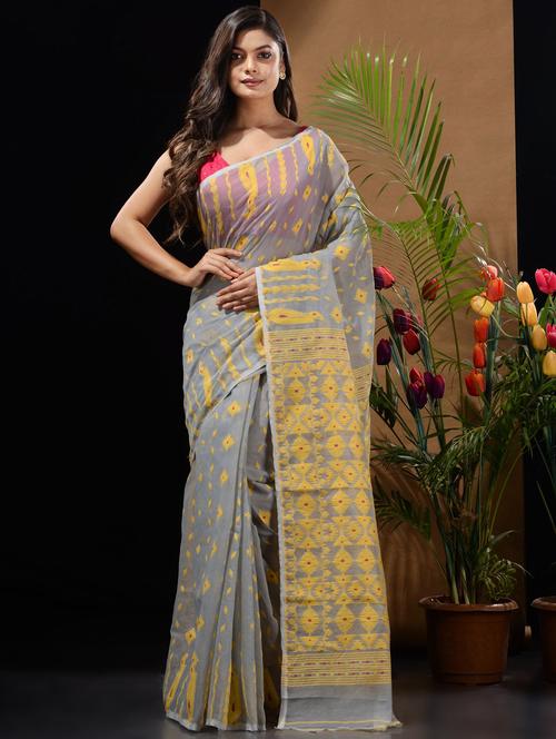women's self design grey colored saree with blouse - 19417769 - Very Small Image - 1