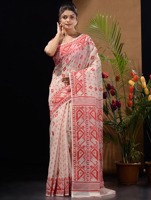 white cotton handloom saree - 19417781 - Very Small Image - 1