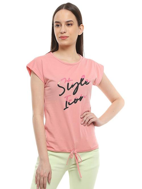 women's chest print round neck t-shirt - 19420300 - Very Small Image - 1