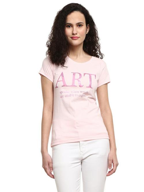 women's chest print round neck t-shirt - 19420350 - Very Small Image - 1