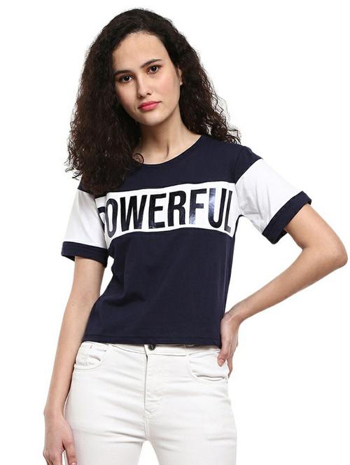 women's color block round neck t-shirt - 19420385 - Very Small Image - 1