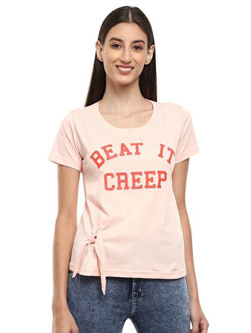 women's chest print round neck t-shirt - 19420389 - Very Small Image - 1