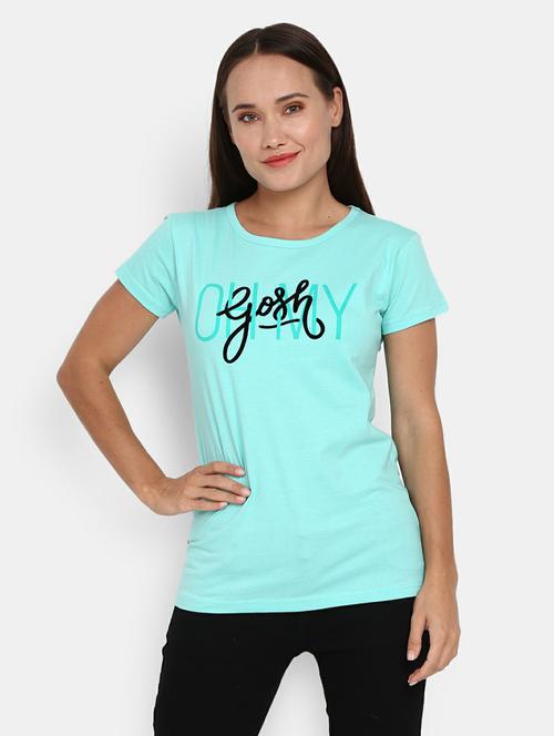 women's chest print round neck t-shirt - 19420486 - Very Small Image - 1