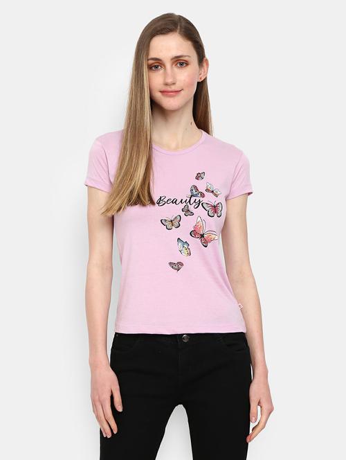 women's front print round neck t-shirt - 19420568 - Very Small Image - 1