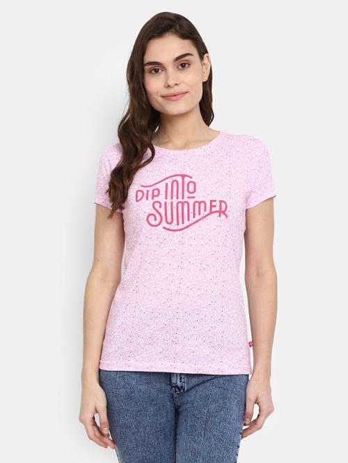 women's chest print round neck t-shirt - 19420586 - Very Small Image - 1