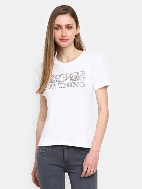 women's chest print round neck t-shirt - 19420604 - Very Small Image - 1