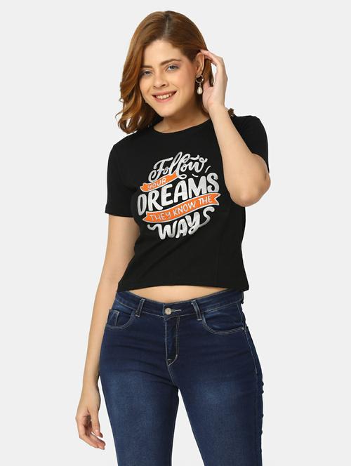 women's chest print round neck t-shirt - 19420665 - Very Small Image - 1