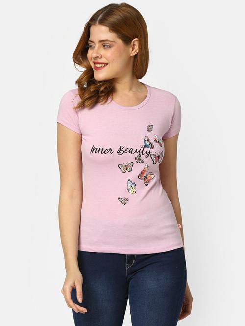women's chest print round neck t-shirt - 19420668 - Very Small Image - 1