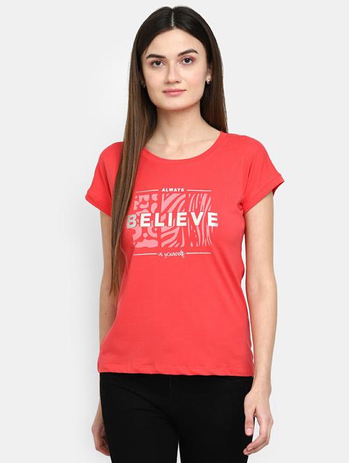 women's chest print round neck t-shirt - 19420720 - Very Small Image - 1