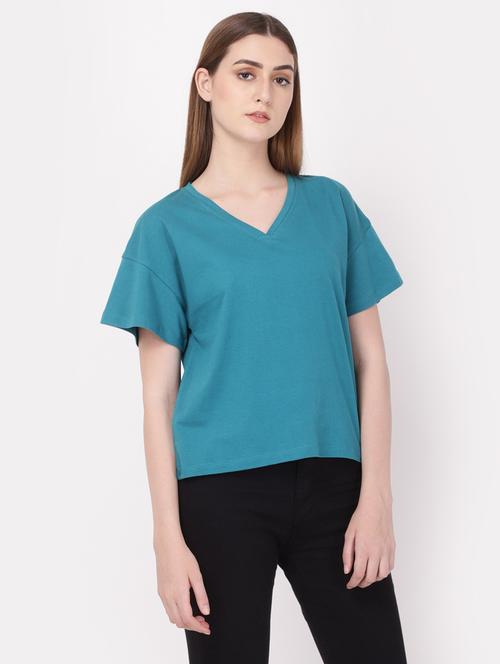 drop shoulder v neck top - 19421595 - Very Small Image - 1