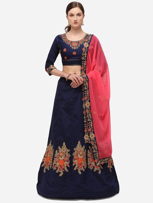blue embroidered semi-stitched lehenga - 19421820 - Very Small Image - 1