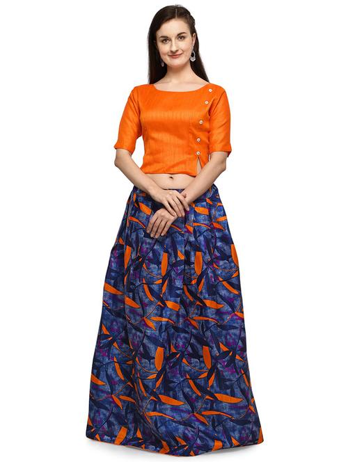 blue printed semi-stitched lehenga - 19421821 - Very Small Image - 1