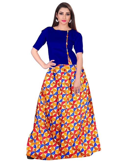 beige printed semi-stitched lehenga - 19421843 - Very Small Image - 1