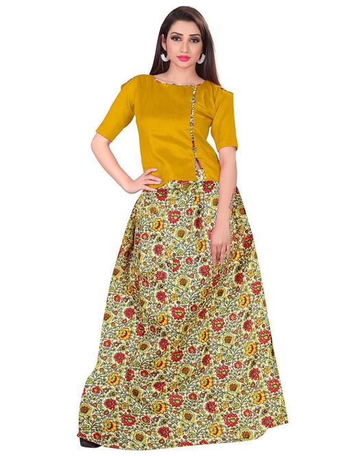yellow floral print semi-stitched lehenga - 19421966 - Very Small Image - 1