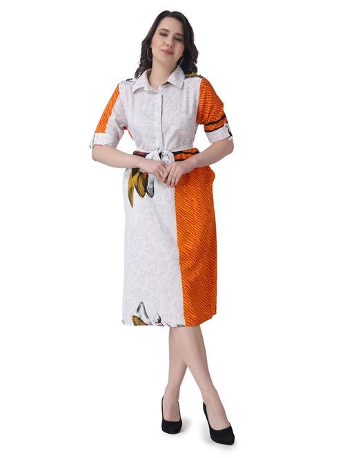 orange printed belted dress - 19421980 - Very Small Image - 1