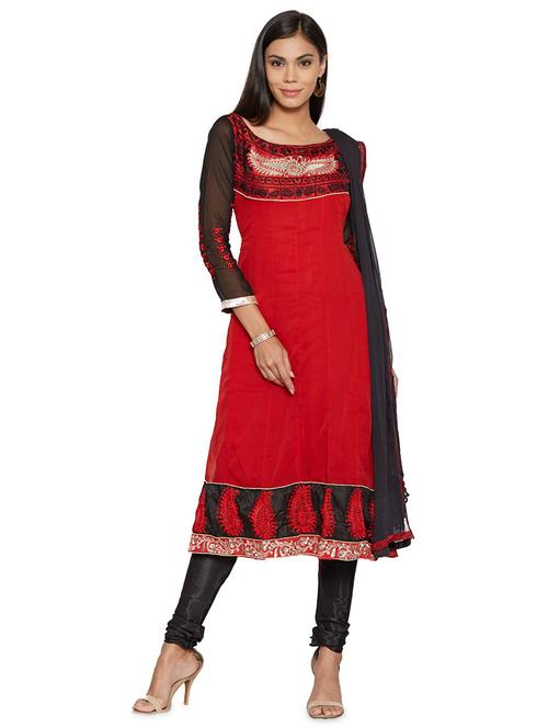 red self design unstitched suit set - 19422044 - Very Small Image - 1