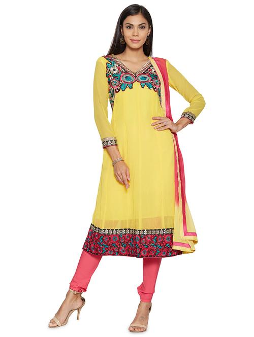 yellow self design unstitched suit set - 19422150 - Very Small Image - 1