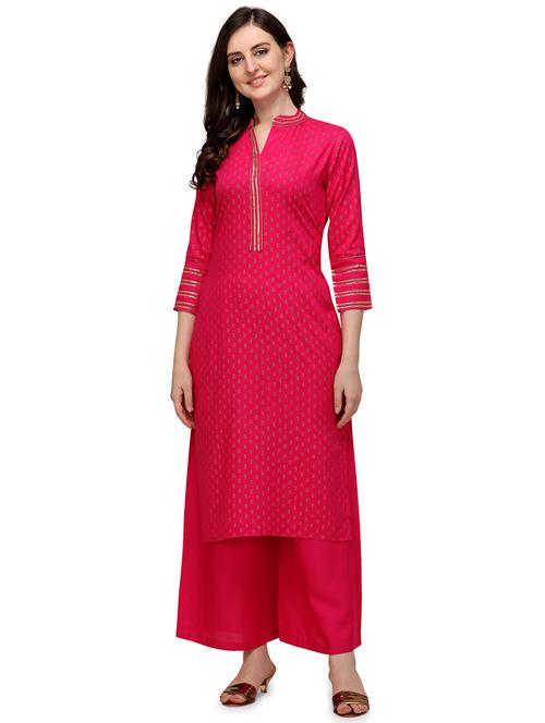 pink solid kurta set - 19422305 - Very Small Image - 1