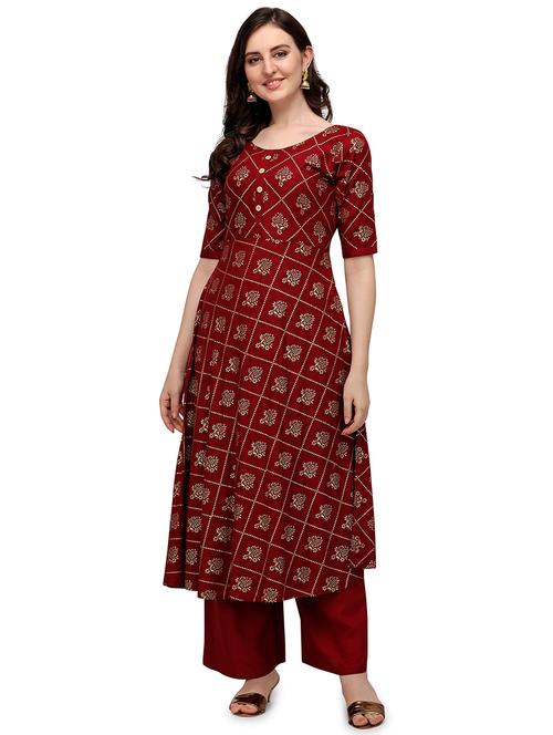 red printed kurta set - 19422306 - Very Small Image - 1