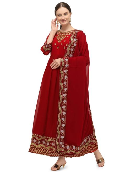 red embroidered a-line gown - 19422485 - Very Small Image - 1