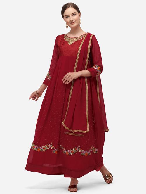 red printed fit & flare gown - 19422490 - Very Small Image - 1