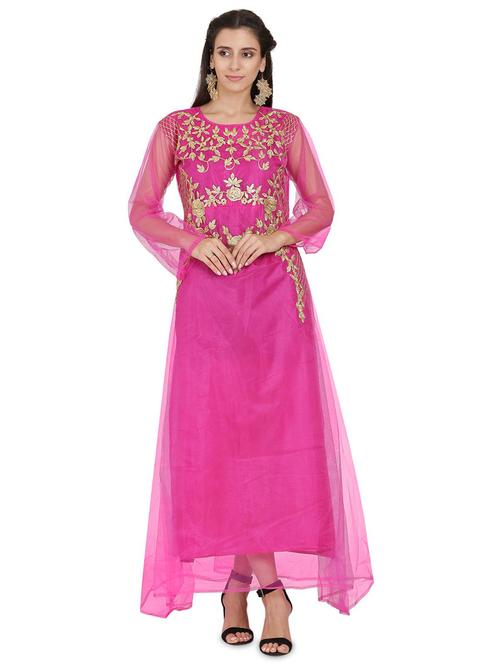 pink embroidered net fit & flare gown - 19422528 - Very Small Image - 1