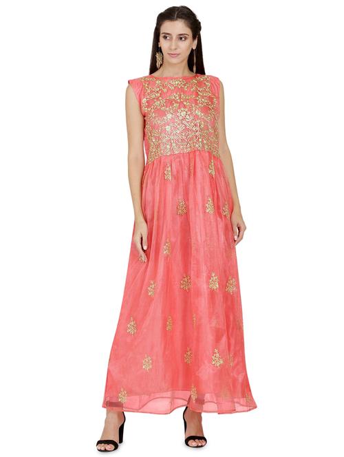 pink embroidered net fit & flare gown - 19422547 - Very Small Image - 1