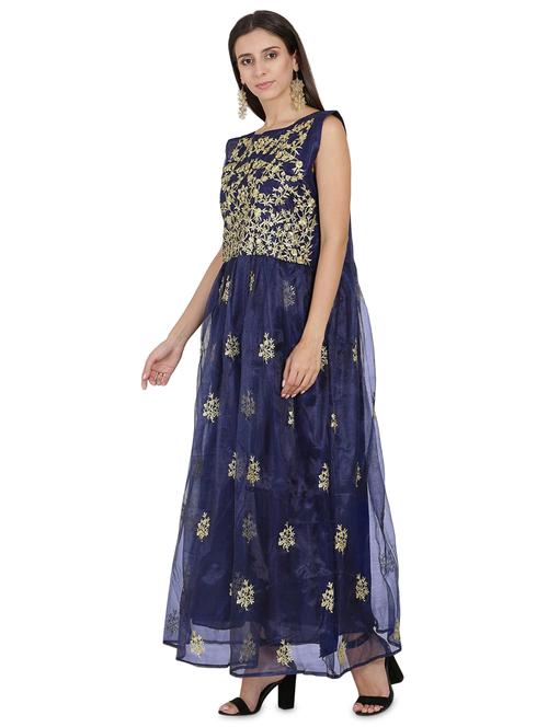 dark embroidered net fit & flare gown - 19422550 - Very Small Image - 1