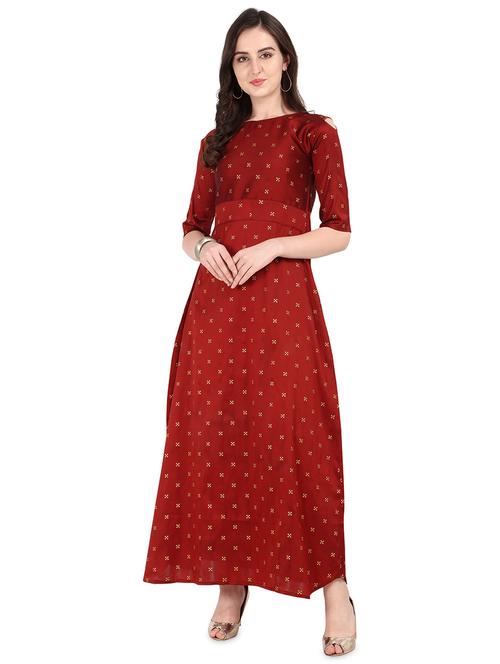 red printed fit & flare gown - 19422598 - Very Small Image - 1