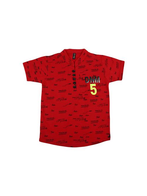 red printed mandarin neck t-shirt - 19422992 - Very Small Image - 1