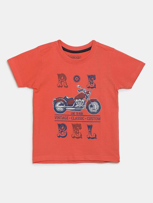 orange printed round neck t-shirt - 19423203 - Very Small Image - 1