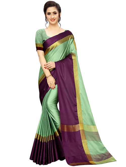 contrast bordered solid saree with blouse - 19423828 - Very Small Image - 1