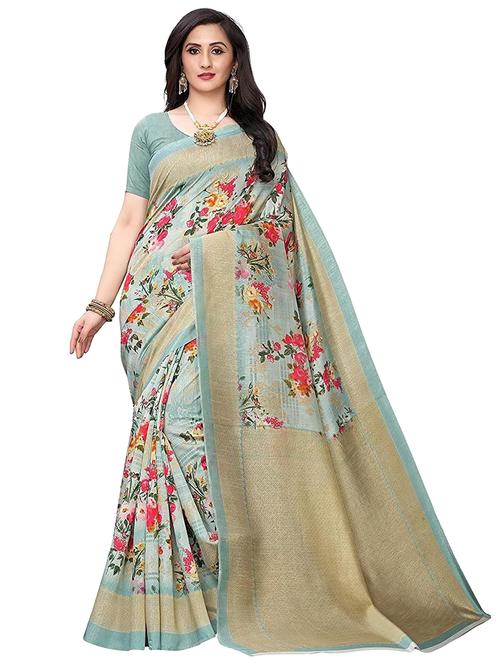 floral printed saree with blouse - 19423990 - Very Small Image - 1