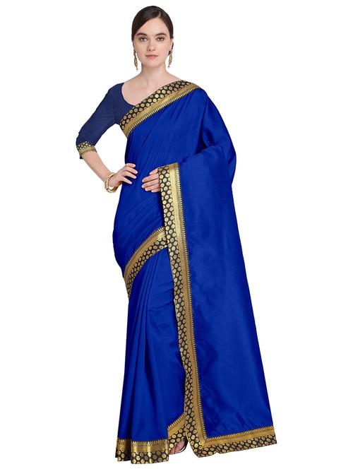 blue solid saree with blouse - 19424023 - Very Small Image - 1