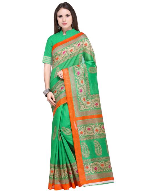 contrast bordered printed saree with blouse - 19424073 - Very Small Image - 1