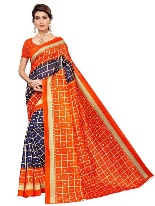 women's bandhani orange colored saree with blouse - 19424087 - Very Small Image - 1